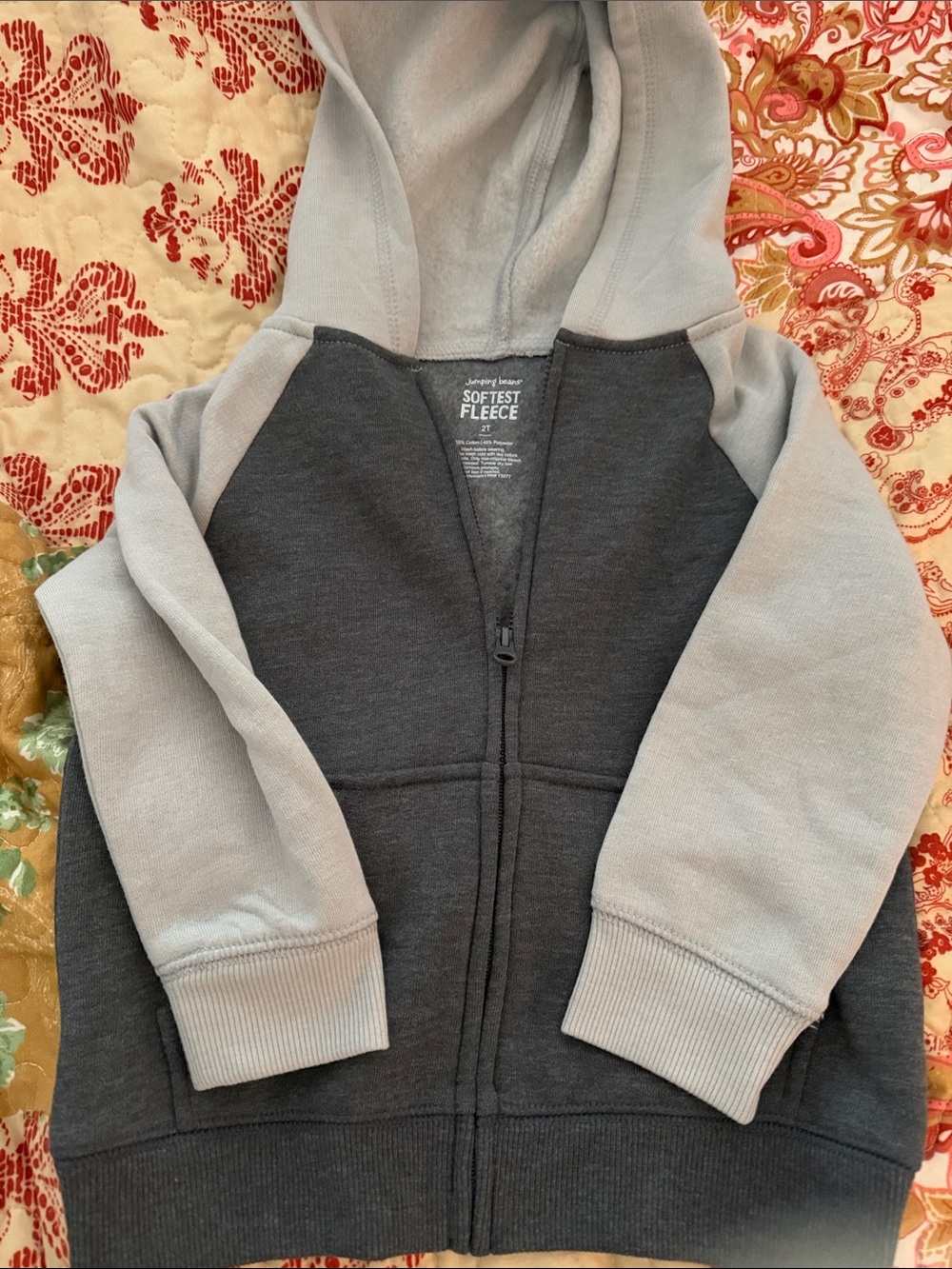 jumping beans Two-Tone Kid's Zip Hoodie - Charcoal & Light Gray